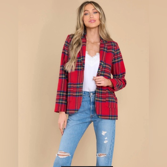 English Factory Jackets & Blazers - English Factory Red Plaid Blazer